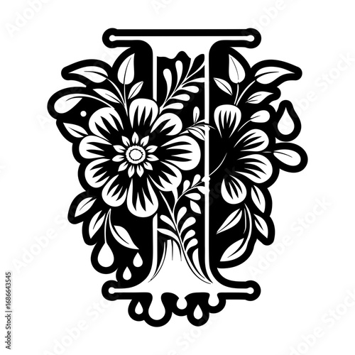 Botanical letter i monogram in glyph style
