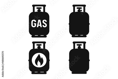 Propane gas tank icon set. Fuel cylinder and LPG canister symbols collection. Flammable butane bottle and compressed gas container silhouette vector signs for the energy industry.
