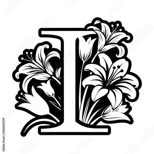 Floral letter i logo in solid style