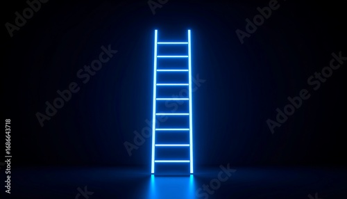 Neon blue ladder against dark background (1)