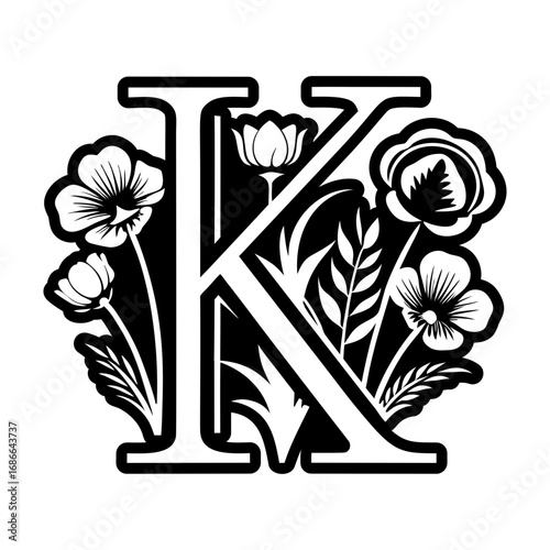 Botanical letter k monogram in glyph style