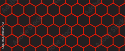Dark hexagon abstract technology background red colored bright flashes under hexagon. Hexagonal gaming vector tech illustration black abstract background. eps 10