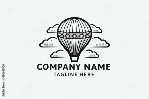 Vintage Balloon and Clouds Logo on White Background