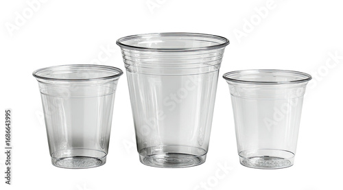 Three clear plastic disposable cups of varying sizes (7)