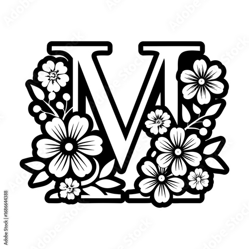 Floral letter m logo in solid style