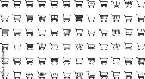 Numerous shopping carts arranged in rows representing e-commerce and retail concepts vector