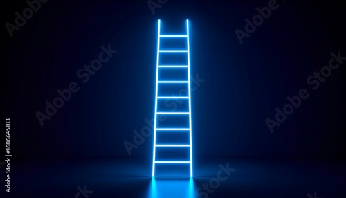 Neon blue ladder against dark background (2)