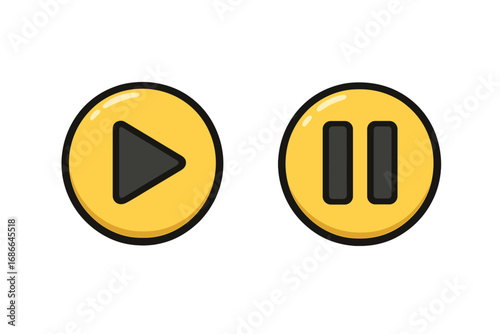Play and pause button icon set. Vector cartoon illustration for web and mobile app interfaces. Media player control symbols for starting and stopping music or video content.