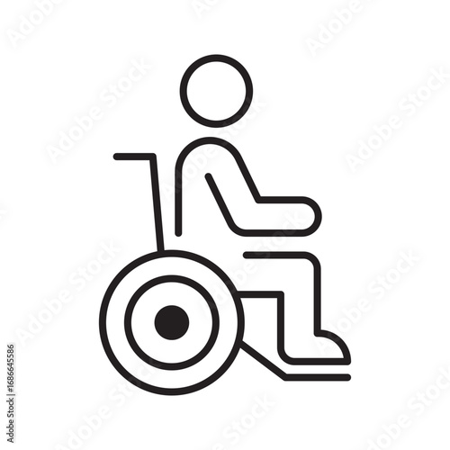 Disabled man in wheelchair icon, isolated on white.