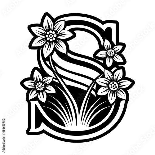 Botanical letter s monogram in solid style
