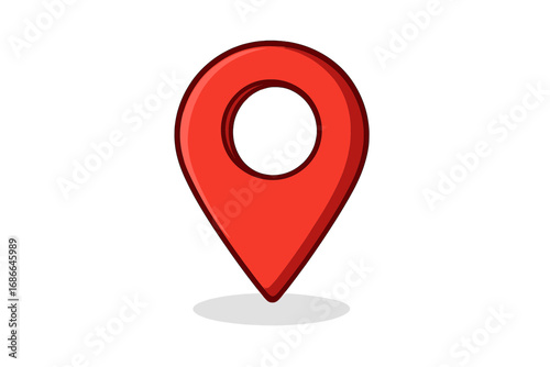 Red location pin vector for maps. GPS navigation pointer icon. Destination marker symbol. Position sign for address & place. Isolated 3D graphic element for web & apps.