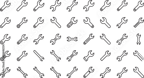 Collection of hand drawn wrench icons and tools for mechanical repairs and diy projects vector