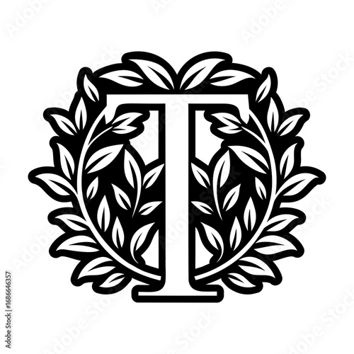 Botanical letter t monogram in glyph style