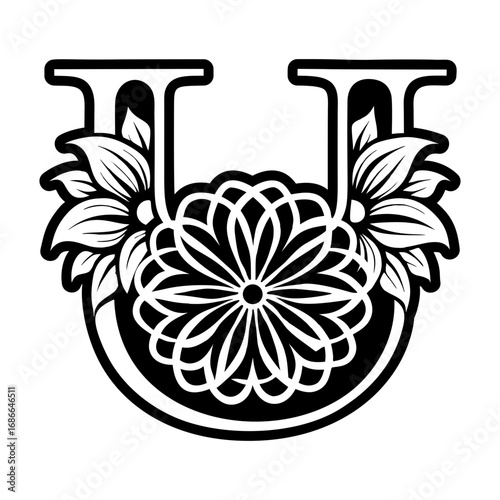 Botanical letter u monogram in glyph style
