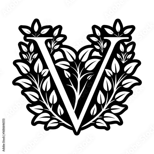 Leafy letter v logo in solid style