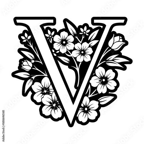 Floral letter v monogram in glyph style