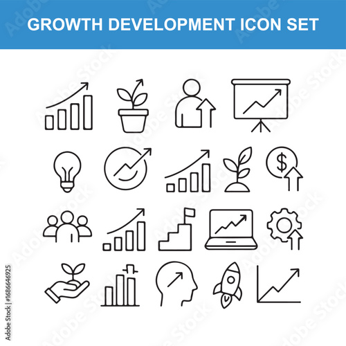 Growth and Development Icon Set Featuring Business and Success Elements
