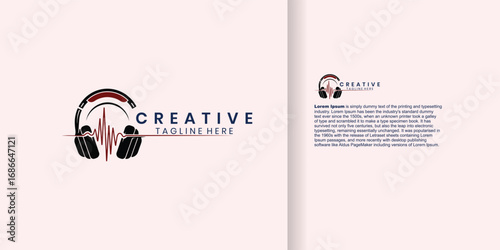 Logo design featuring headphones and a sound wave