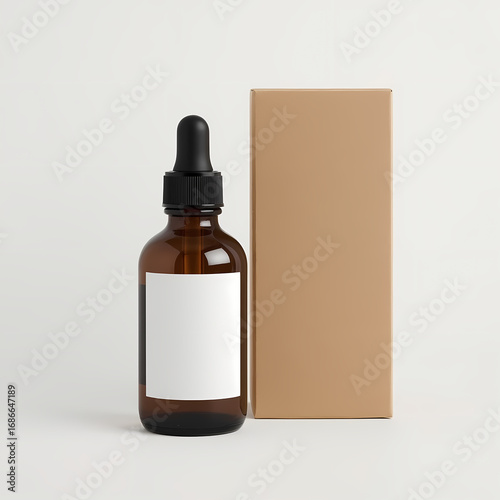 Amber Glass Dropper Bottle Mockup with Kraft Box – Essential Oil, Serum, Tincture & Skincare Packaging