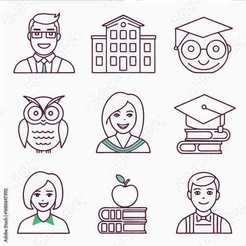 Education and Learning Thin Line Icon Set