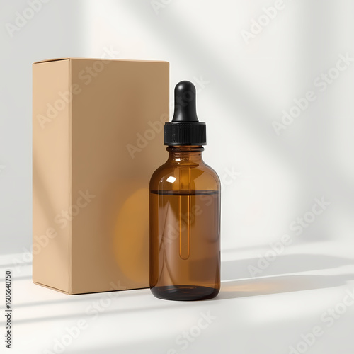 Amber Dropper Bottle with Box Mockup – Packaging Design for Cosmetics, Essential Oils, and Branding
