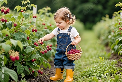 Cute Toddler Picking Raspberries - Authenticity
