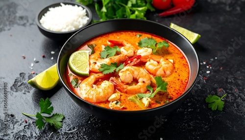Spicy shrimp soup in a bowl