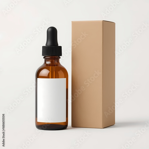 Amber Glass Dropper Bottle and Box Mockup for Cosmetics Branding