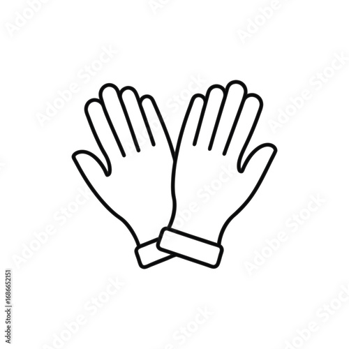 Two black outlines of gloves are shown overlapping each other with fingers spread out. Editable stroke. Vector illustration