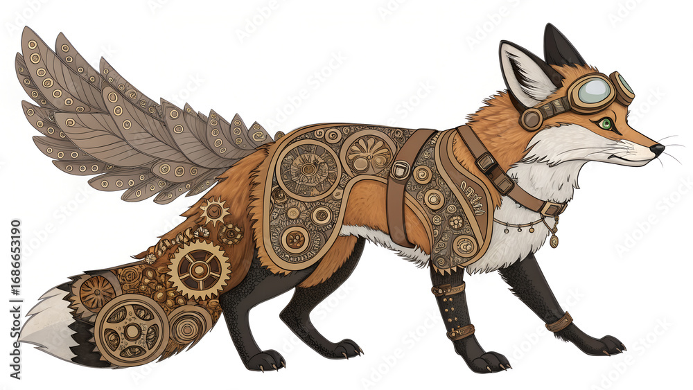 Fototapeta premium Steampunk Fox with Mechanical