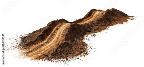 Muddy off-road path with deep tire marks, isolated on transparent cutout background