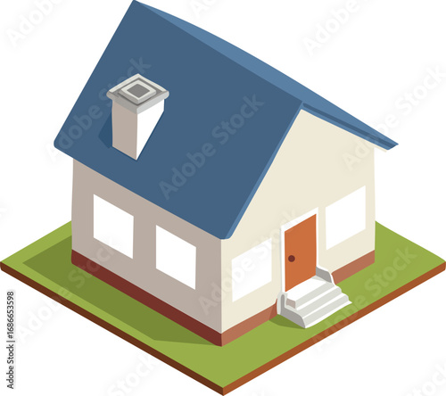 斜め俯瞰から見た家・建物（青色）
Diagonal overhead view of a house/building (blue)