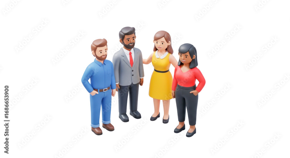 Obraz premium Four people standing together in a group, wearing business attire.