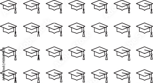 Graduation caps row pattern abstract sketch style education achievement concept black white vector