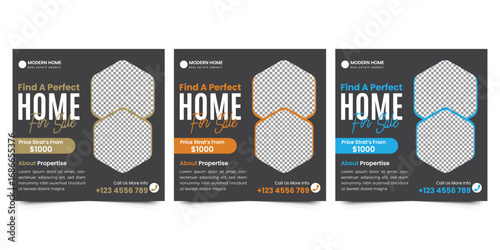 Real estate social media post template, Home for sale web banner design template