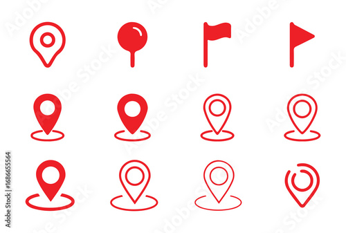 Set of Flat and Line Art Map Pins and Location Icons for Web Design, Mobile Maps, and Geolocation Projects