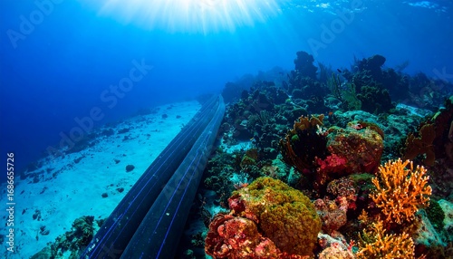 Fototapeta Naklejka Na Ścianę i Meble -  Underwater pipeline amidst vibrant coral reef