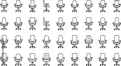 Collection of hand drawn office chairs in top down perspective variety office furniture design elements vector