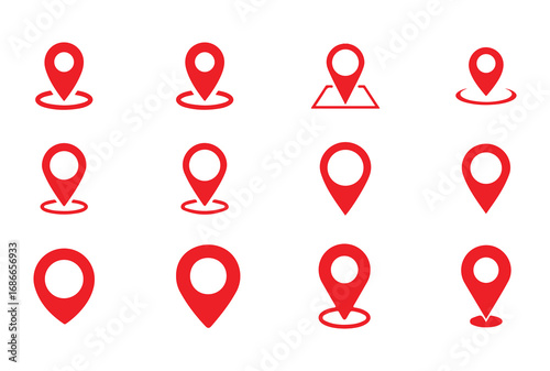 Stylish Vector Icons of Map Pins in Various Sizes and Styles for Digital Mapping and Navigation Projects