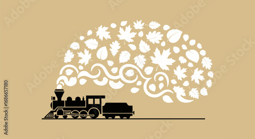 Steam Train Emitting Brain Shaped Smoke With Natural Elements.