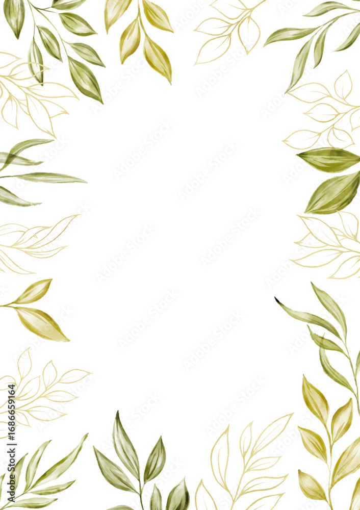 Naklejka premium Elegant Olive Green Leaf Border Frame