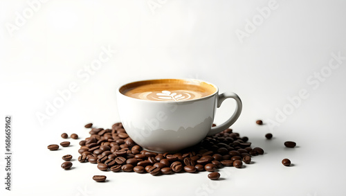 Coffee Cup with Coffee Beans on White Background