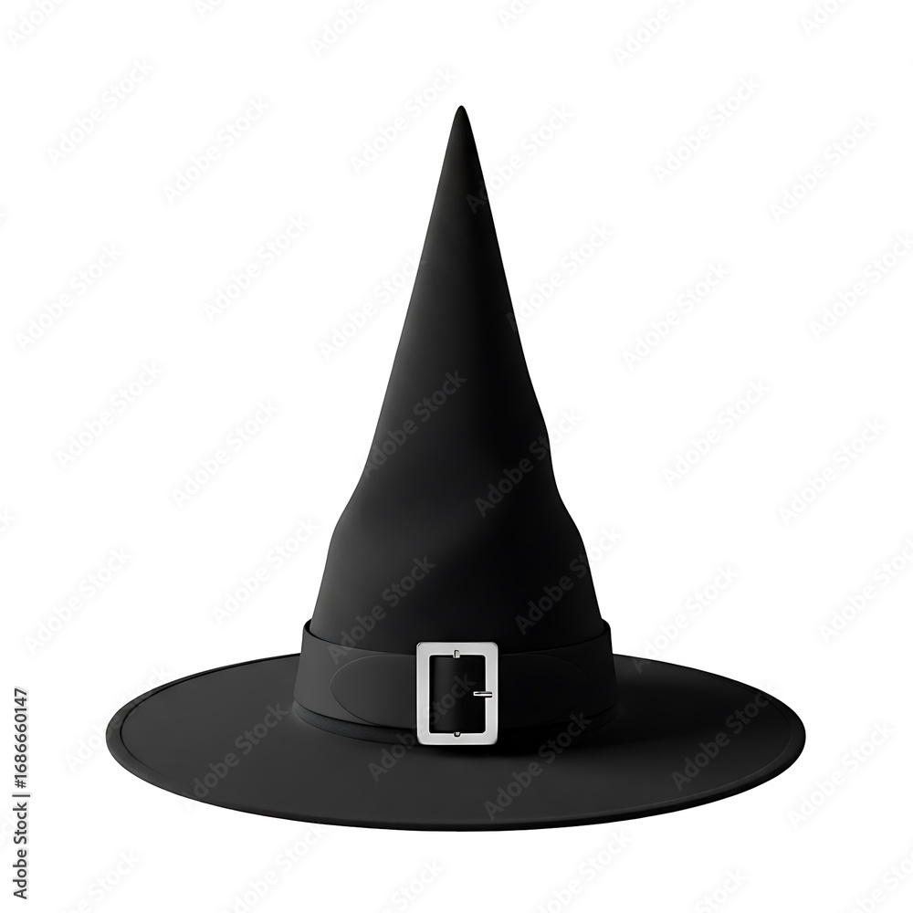 Fototapeta premium Dark, conical witch's hat with a metal buckle.