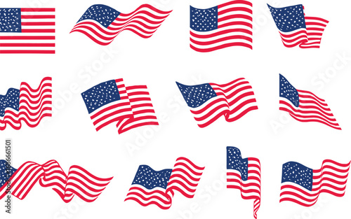 American flag icons and a set of red, white, and blue striped symbols of the United States