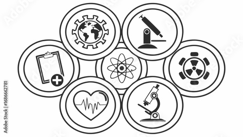 Set of Scientific Research and Medical Technology Icons on White