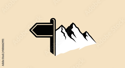 Signpost pointing towards majestic snow capped mountain peaks adventure.
