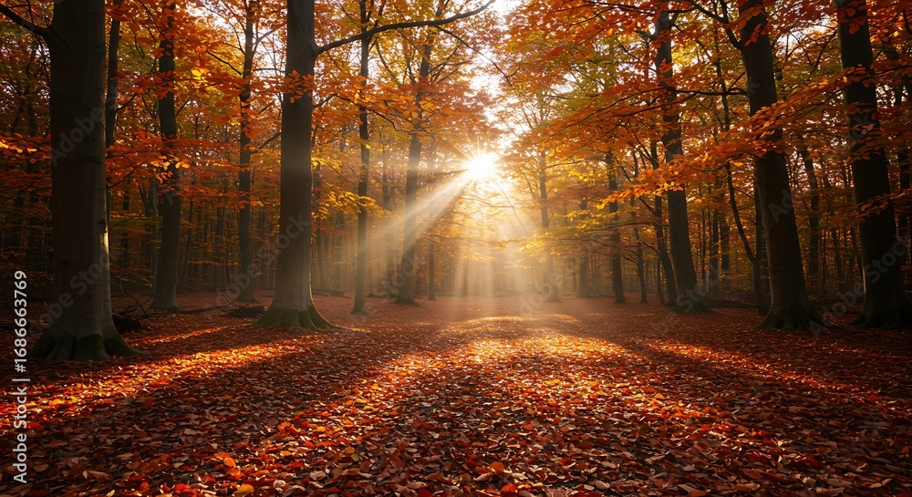 Fototapeta premium Autumn forest sunlight