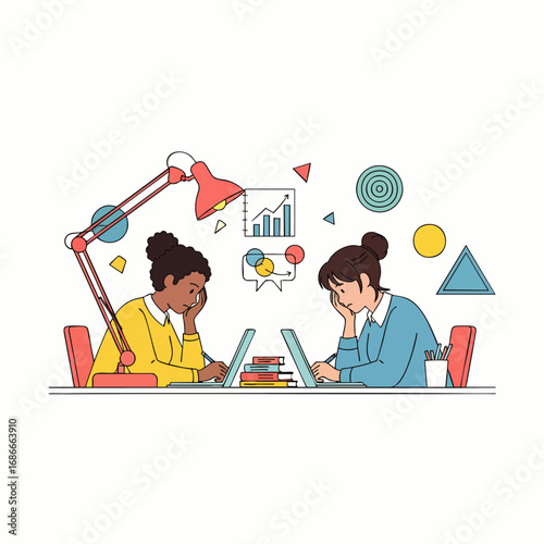 Diverse women collaborate productively on laptops in a modern, flexible workspace, embodying the dynamic future of hybrid and remote work culture.