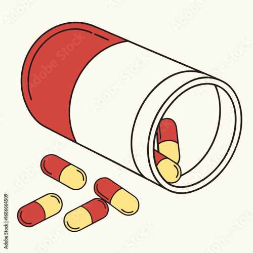 A Medical Illustration of Spilled Capsules for Pharmaceutical Concepts