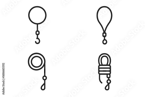 Pet leash line icon set. Simple vector symbols for dog or cat walking accessories. Minimalist outline pictogram collection for graphic design. Isolated on white background.